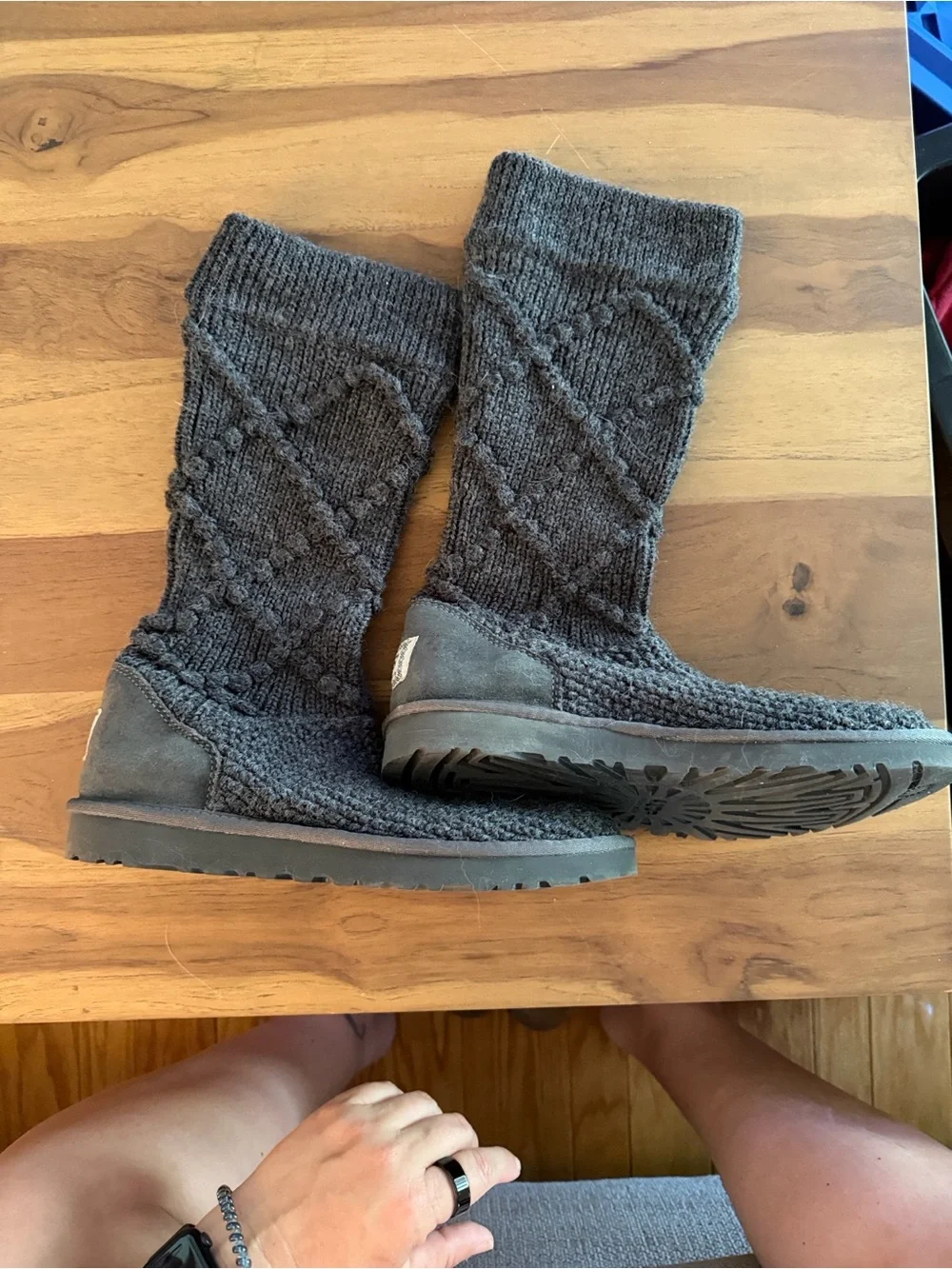 Ugg Classic Argyle Diamond Knit Tall Sweater Boots Gray Size 8